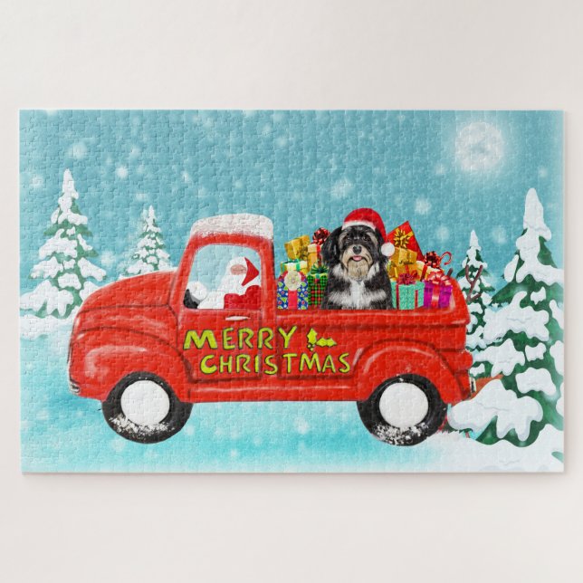 Havanese Dog Christmas Weihnachtswagen Puzzle (Horizontal)