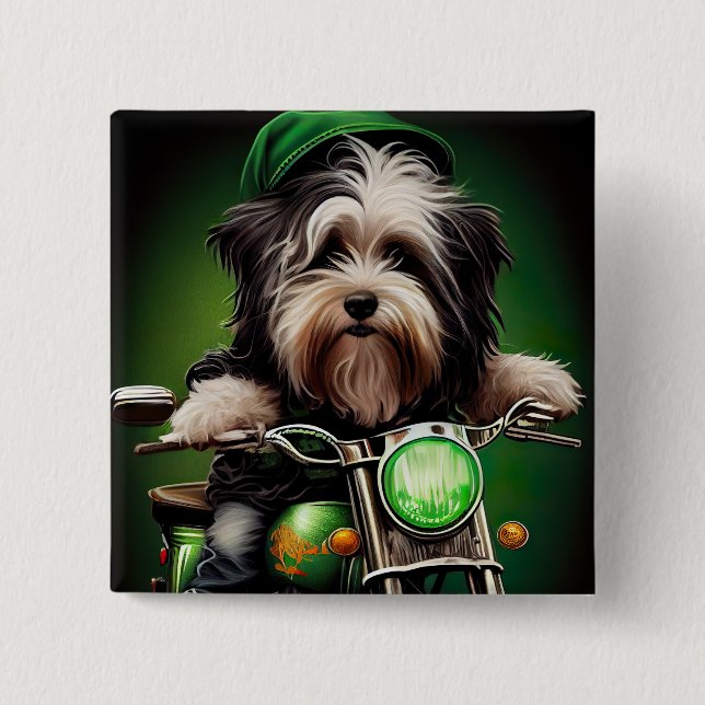 Havanese Dog Driving Bike St. Patrick's Day Button (Vorderseite)