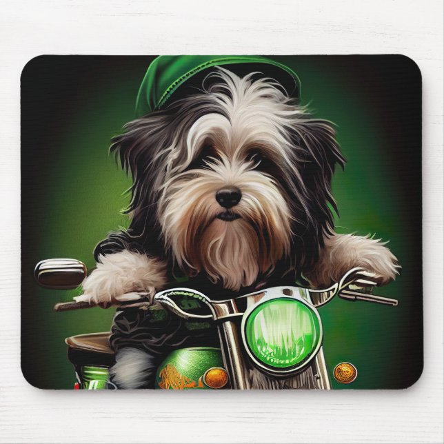 Havanese Dog Driving Bike St. Patrick's Day Mousepad (Vorne)