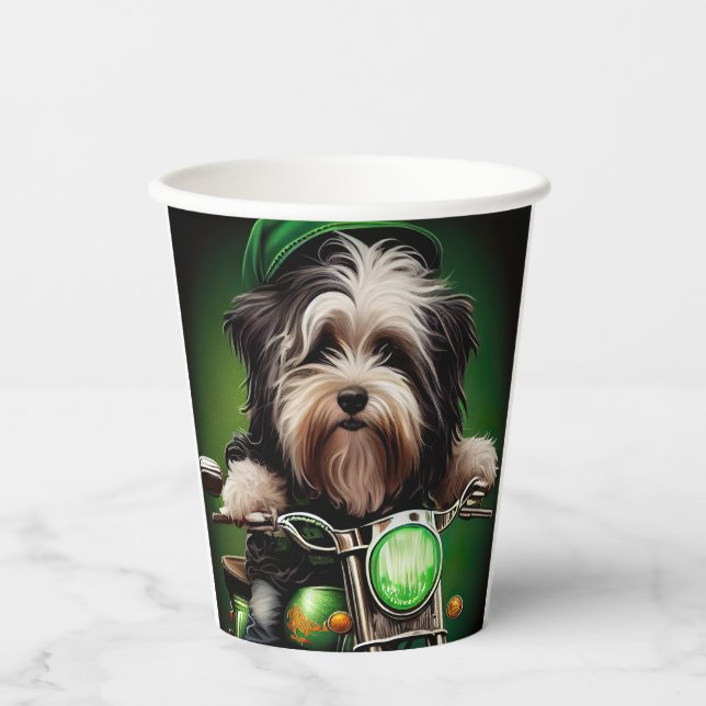 Havanese Dog Driving Bike St. Patrick's Day Pappbecher (Vorderseite)