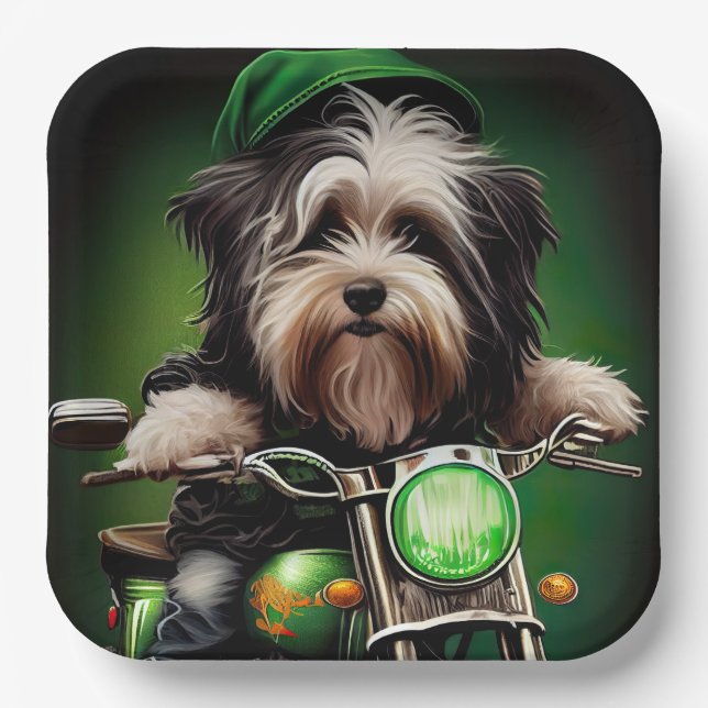Havanese Dog Driving Bike St. Patrick's Day Pappteller (Vorderseite)