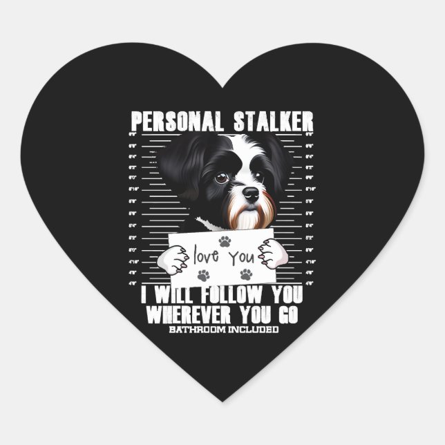 Havanese Dog Funny Stalker Cartoon Herz-Aufkleber (Vorderseite)