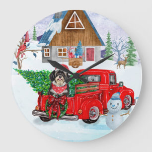 Havanese Dog in Christmas Delivery LKW Schnee Große Wanduhr