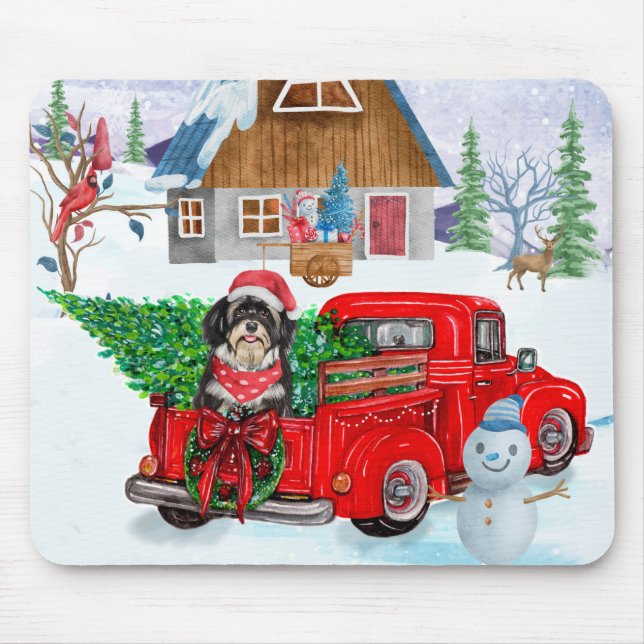 Havanese Dog in Christmas Delivery LKW Schnee Mousepad (Vorne)