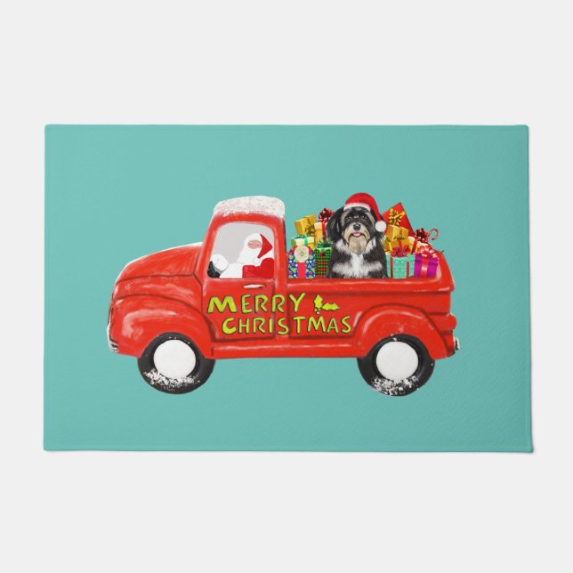 Havanese Dog in Christmas Delivery Truck Fußmatte (Vorderseite)
