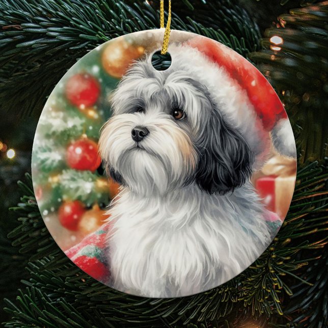 Havanese Dog in einer Weihnachtsmannmütze Weihnach Keramik Ornament (Von Creator hochgeladen)