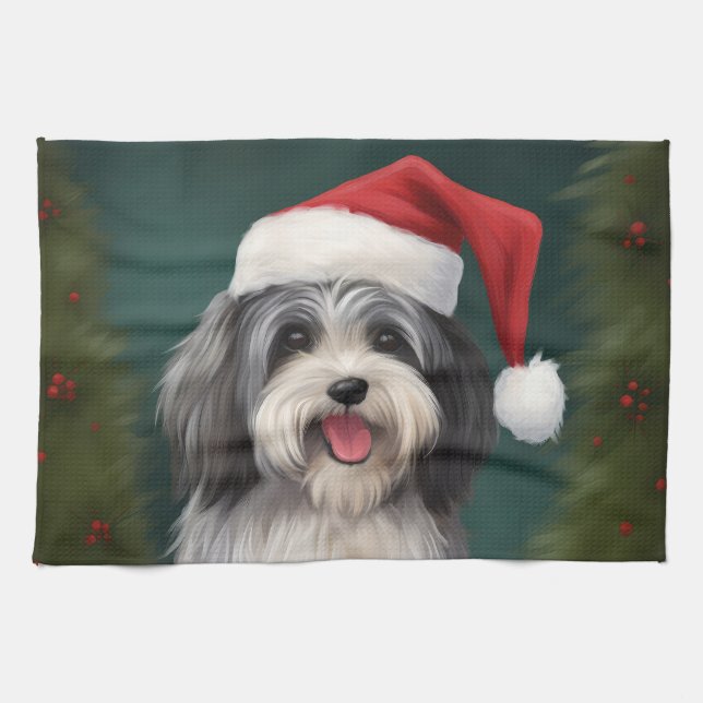 Havanese Dog in Schneeschweihnacht Geschirrtuch (Horizontal)