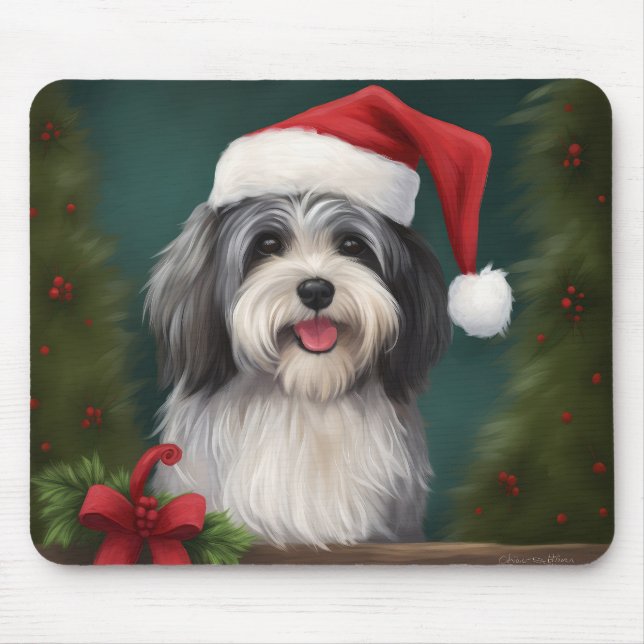 Havanese Dog in Schneeschweihnacht Mousepad (Vorne)