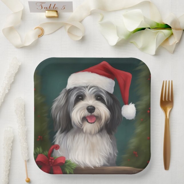 Havanese Dog in Schneeschweihnacht Pappteller (Hochzeit)