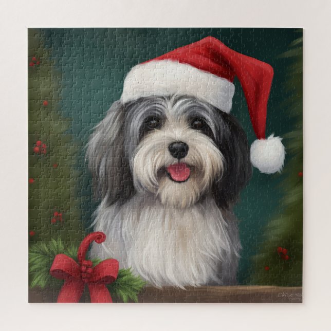 Havanese Dog in Schneeschweihnacht Puzzle (Vertikal)