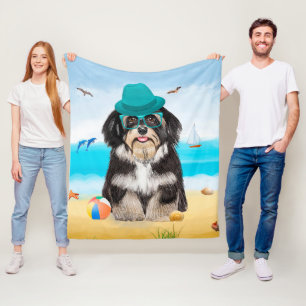 Havanese Dog on Beach Fleecedecke