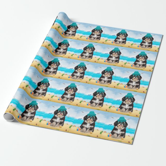 Havanese Dog on Beach Geschenkpapier (Ungerollt)
