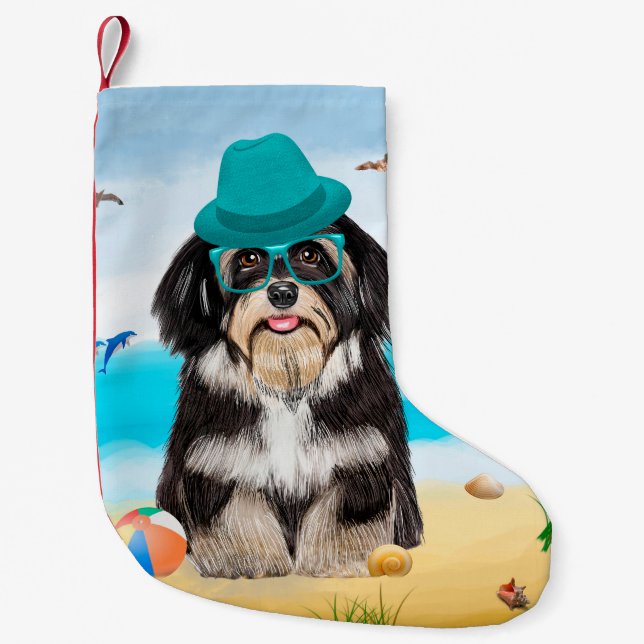 Havanese Dog on Beach Kleiner Weihnachtsstrumpf (Vorderseite)