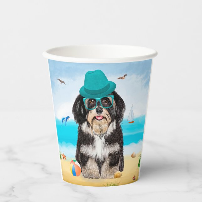 Havanese Dog on Beach Pappbecher (Vorderseite)