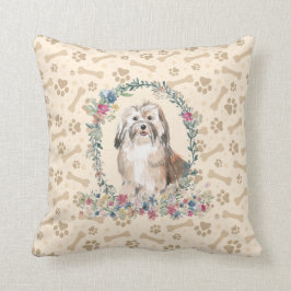 Havanese Dog Paw Print & Floral Niedlich Kissen