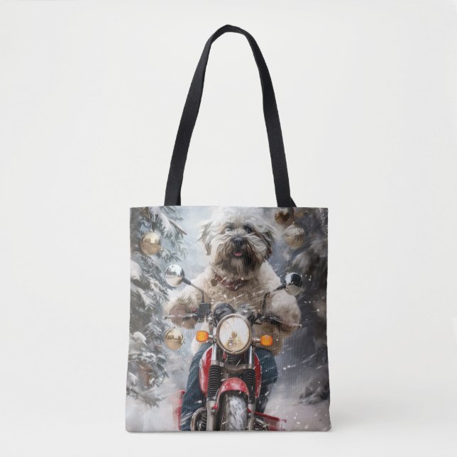 Havanese Dog Riding Motorrad Weihnachten (Vorderseite)
