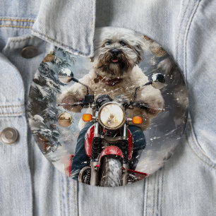 Havanese Dog Riding Motorrad Weihnachten Button