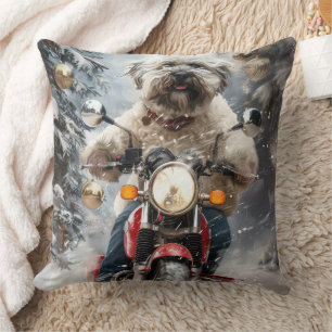 Havanese Dog Riding Motorrad Weihnachten Kissen