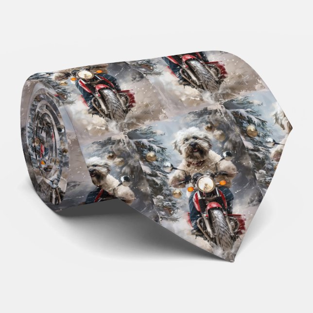 Havanese Dog Riding Motorrad Weihnachten Krawatte (Gerollt)