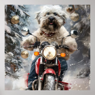 Havanese Dog Riding Motorrad Weihnachten Poster