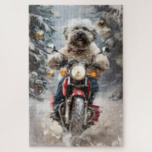 Havanese Dog Riding Motorrad Weihnachten Puzzle