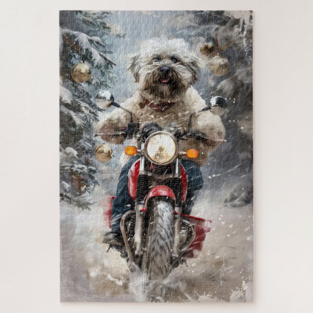Havanese Dog Riding Motorrad Weihnachten Puzzle (Vertikal)