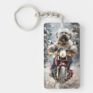 Havanese Dog Riding Motorrad Weihnachten Schlüsselanhänger