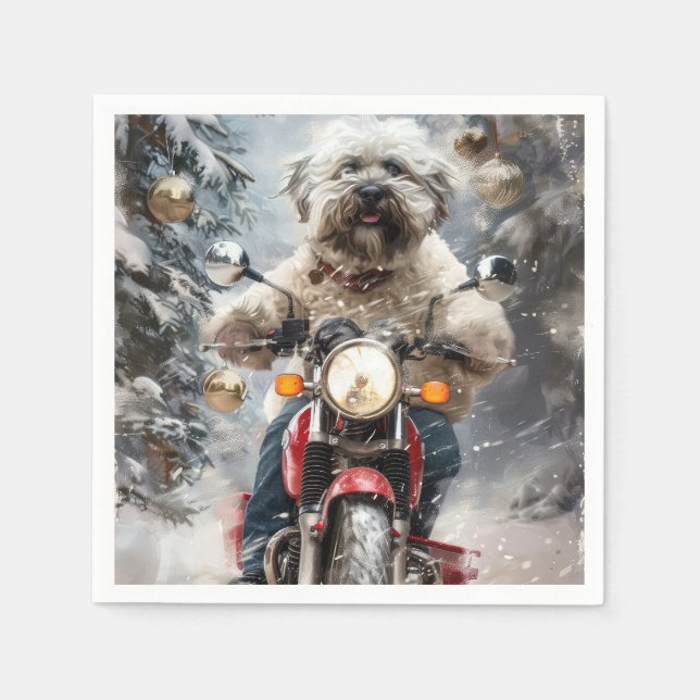 Havanese Dog Riding Motorrad Weihnachten Serviette (Vorderseite)