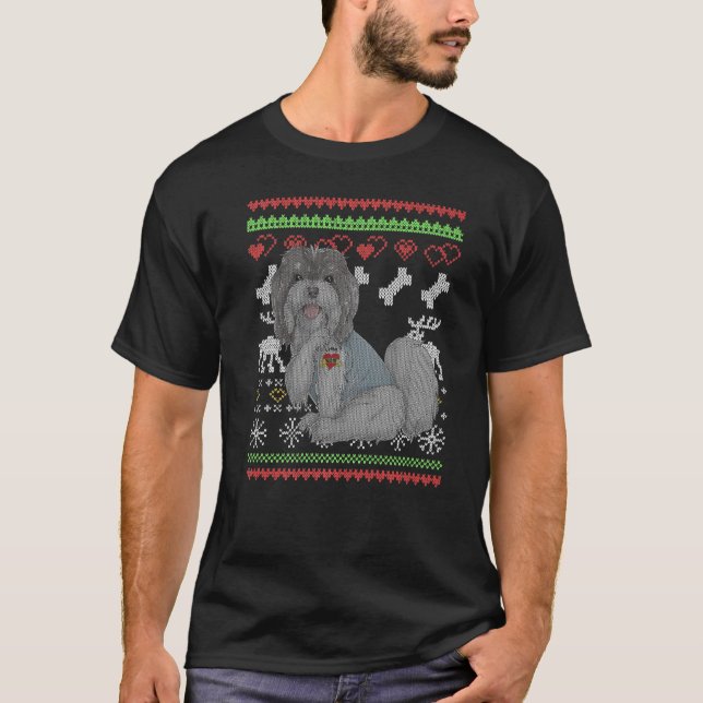 Havanese Dog Santa Claus Ugly Christmas Pattern X T-Shirt (Vorderseite)
