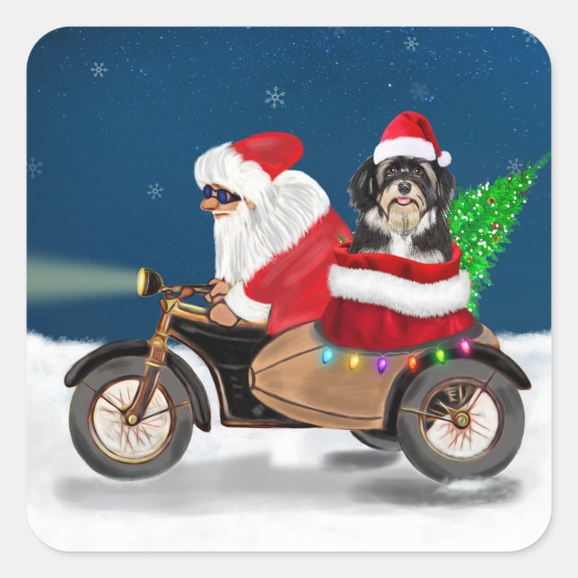 Havanese Dog Weihnachtsmann Quadratischer Aufkleber (Vorderseite)