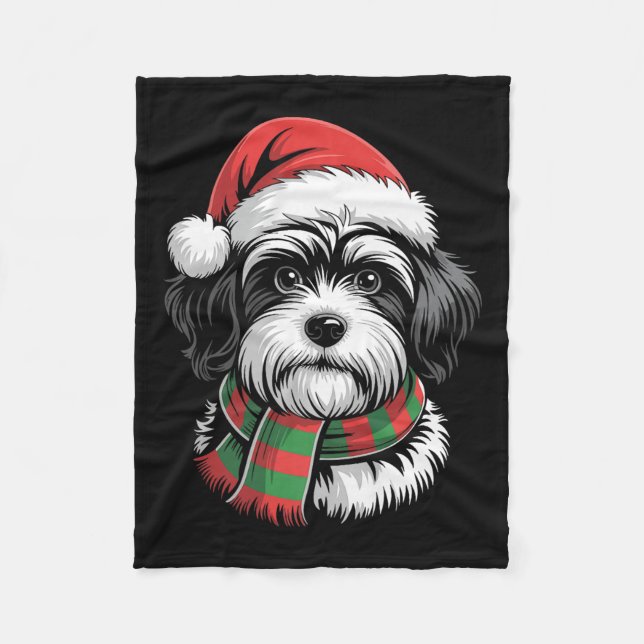 Havanese Dog Xmas Weihnachtsmannmütze Scarf Weihna Fleecedecke (Vorderseite)