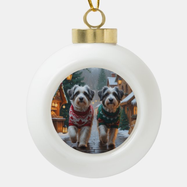 Havanese Dogs Christmas Snow Holiday  Keramik Kugel-Ornament (Vorderseite)