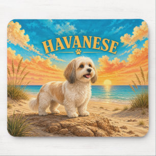 Havanese, Gulf Beach Vintage-Wasserfarben-Hunde-Ku Mousepad