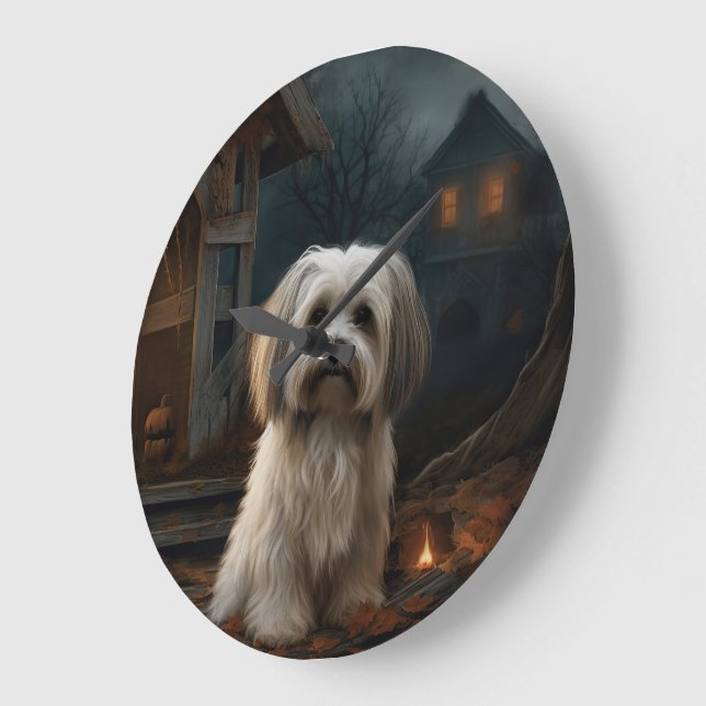 Havanese Halloween Beängstigend Große Wanduhr (Winkel)