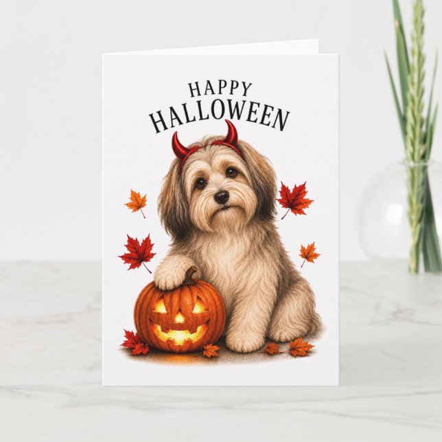 Havanese Halloween Teufelshund Karte (Vorderseite)