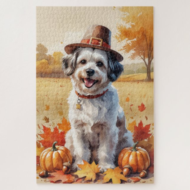 Havanese Herbstverlässt Erntedank Art Puzzle (Vertikal)