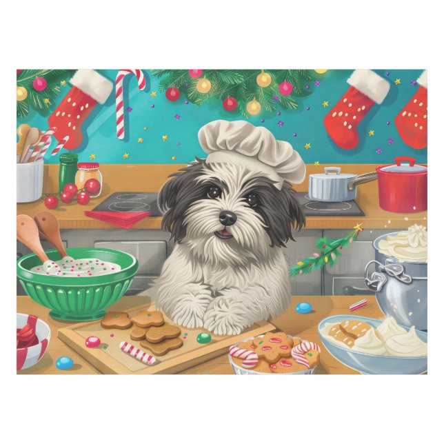 Havanese Holiday Baking: Festliche Weihnachten Tischdecke (Vorderseite (Horizontal))