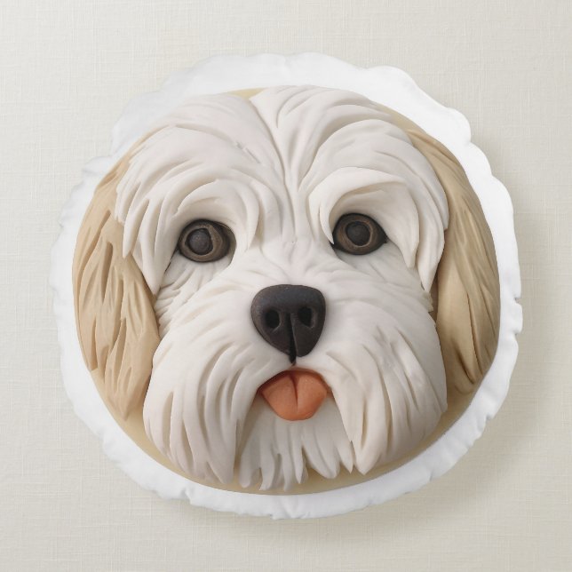 Havanese Hund 3D Inspiriert Rundes Kissen (Vorderseite)