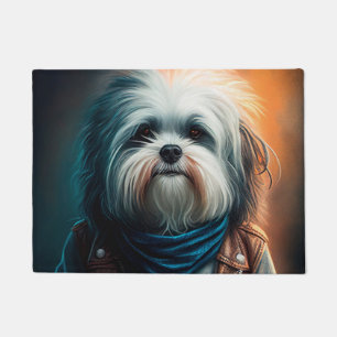 Havanese-Hund auf Fahrrad Digitale Malerei Fußmatte