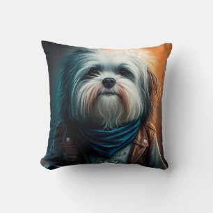 Havanese-Hund auf Fahrrad Digitale Malerei Kissen