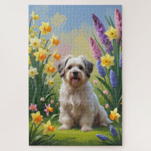 Havanese-Hund-Frühlingsblumen-Malerei Puzzle