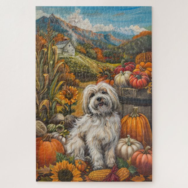 Havanese Hund Herbsternte Erntedank Puzzle (Vertikal)
