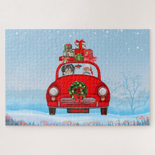 Havanese Hund im Auto mit dem Weihnachtsmann  Puzzle