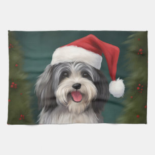 Havanese Hund im Schnee Weihnachten Geschirrtuch