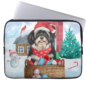 Havanese Hund im Schnee Weihnachtshaus Laptopschutzhülle