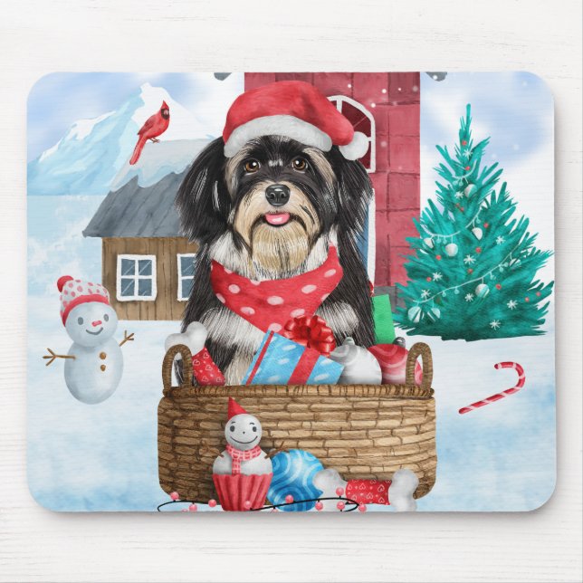 Havanese Hund im Schnee Weihnachtshaus Mousepad (Vorne)