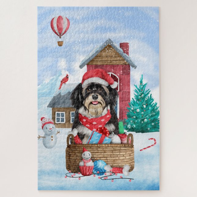 Havanese Hund im Schnee Weihnachtshaus Puzzle (Vertikal)