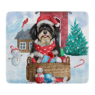 Havanese Hund im Schnee Weihnachtshaus Schneidebrett