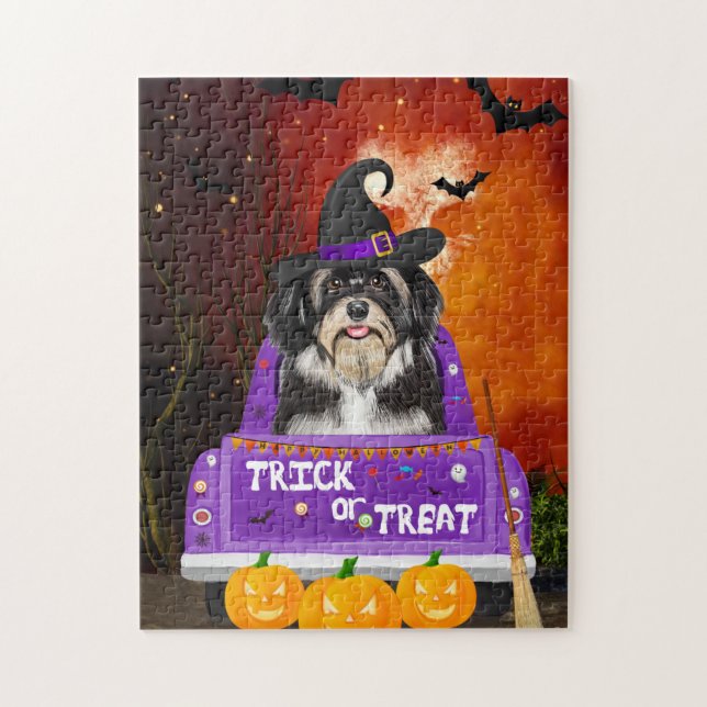 Havanese Hund in Halloween Truck Puzzle (Vertikal)