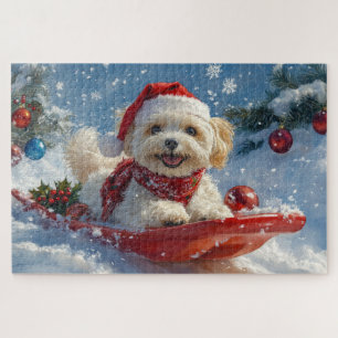 Havanese Hund in Sledge Lass es Schnee Weihnachten Puzzle